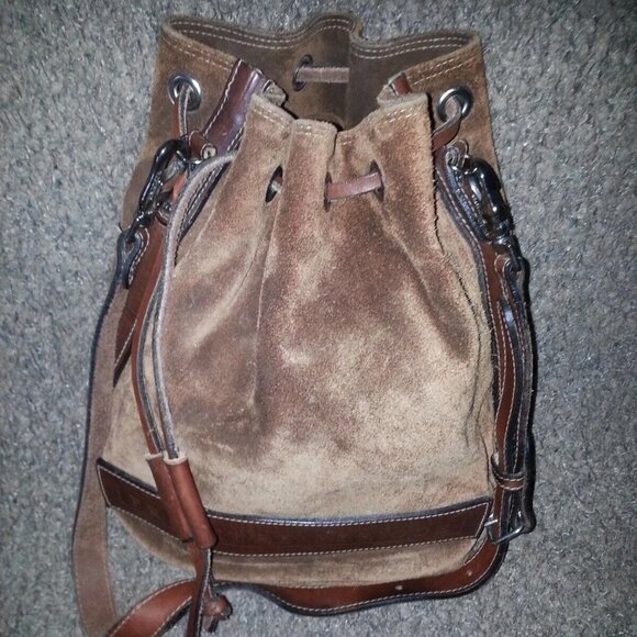RUGBY-Chestnut Suede w/Leather Trim-Bucket/Shoulderbag - Picture 1 of 8